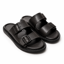 Shooz™ Monaco Buckle Slides — Matte Black
