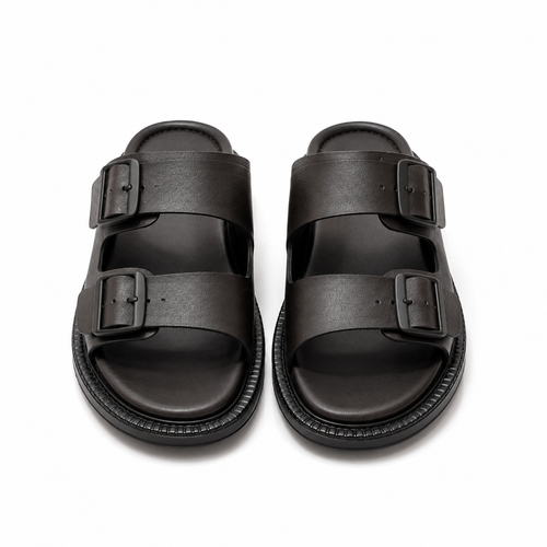 Shooz™ Monaco Buckle Slides — Matte Black