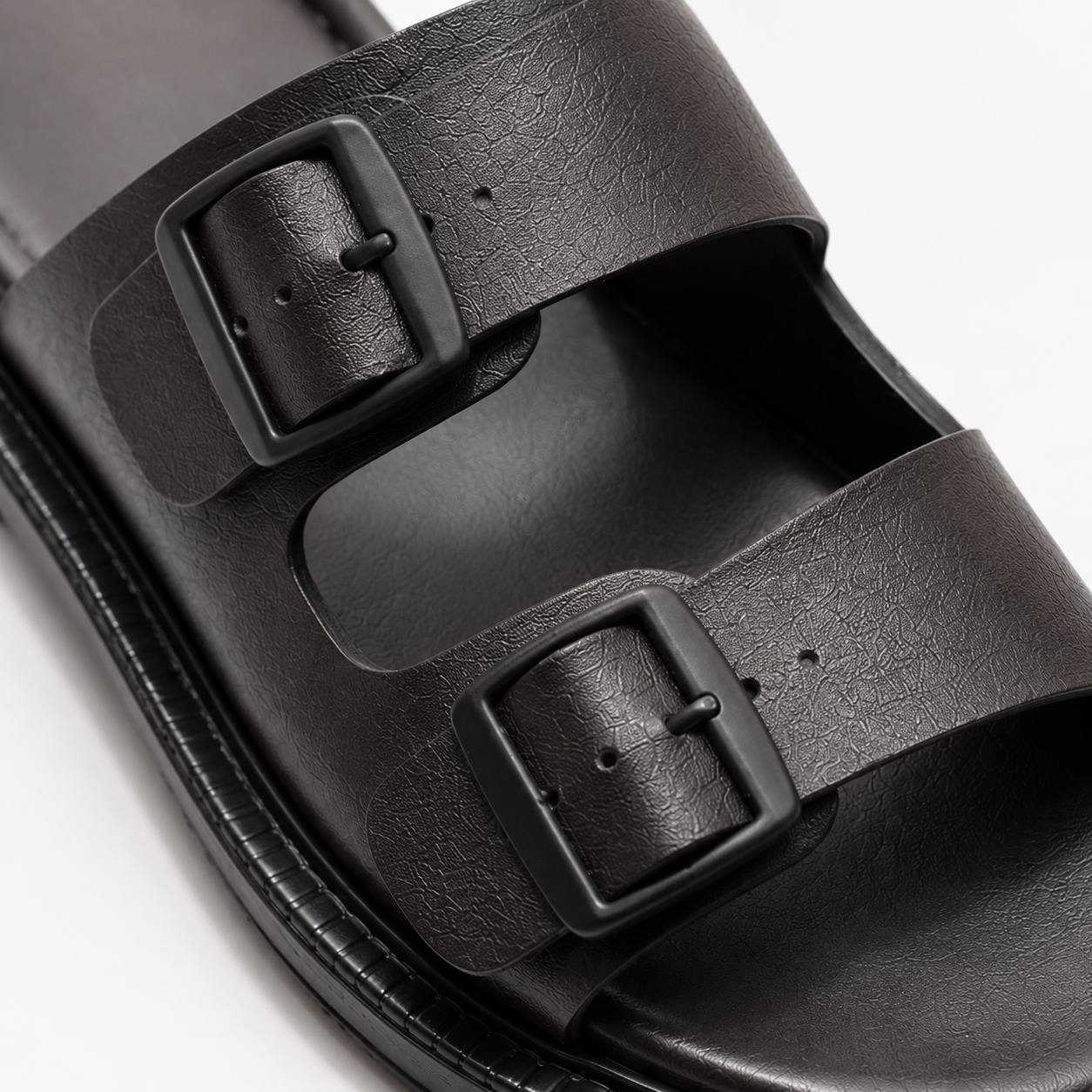 Shooz™ Monaco Buckle Slides — Matte Black