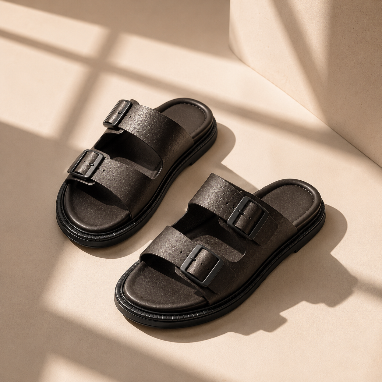 Shooz™ Monaco Buckle Slides — Matte Black